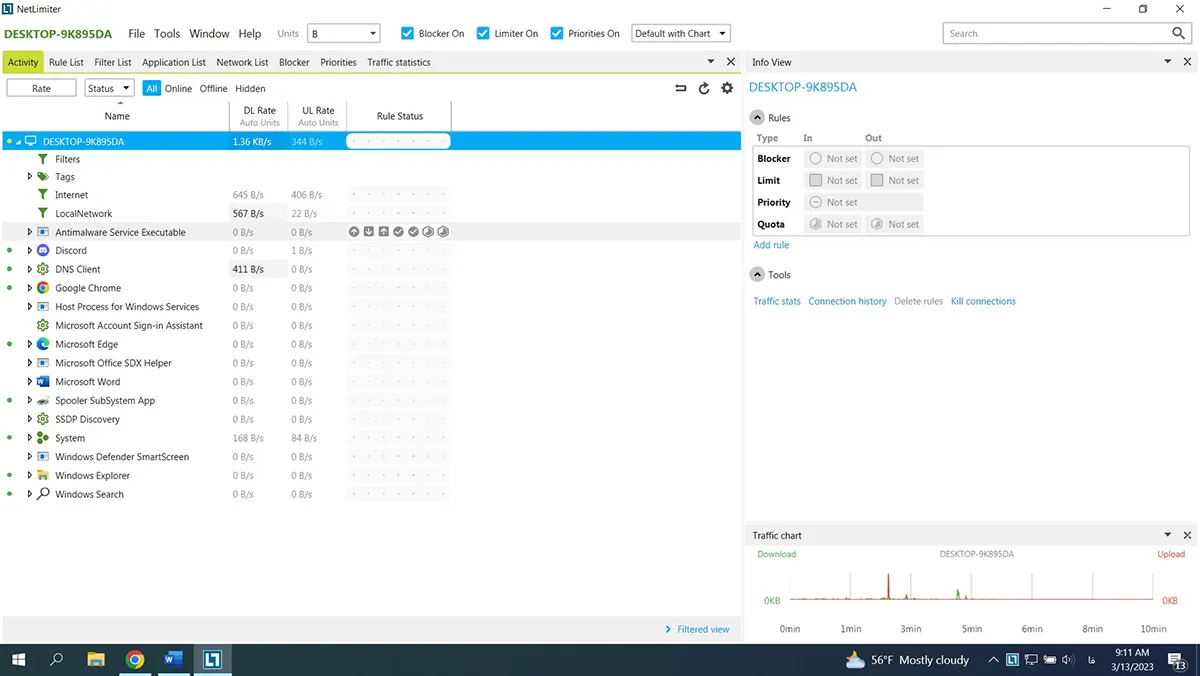 استفاده از Netlimiter برای تجزیه و تحلیل ترافیک شبکه و مشاهده میزان استفاده از پهنای باند در هر برنامه