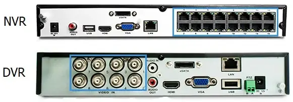 مقایسه پشت دستگاه DVR با دستگاه NVR