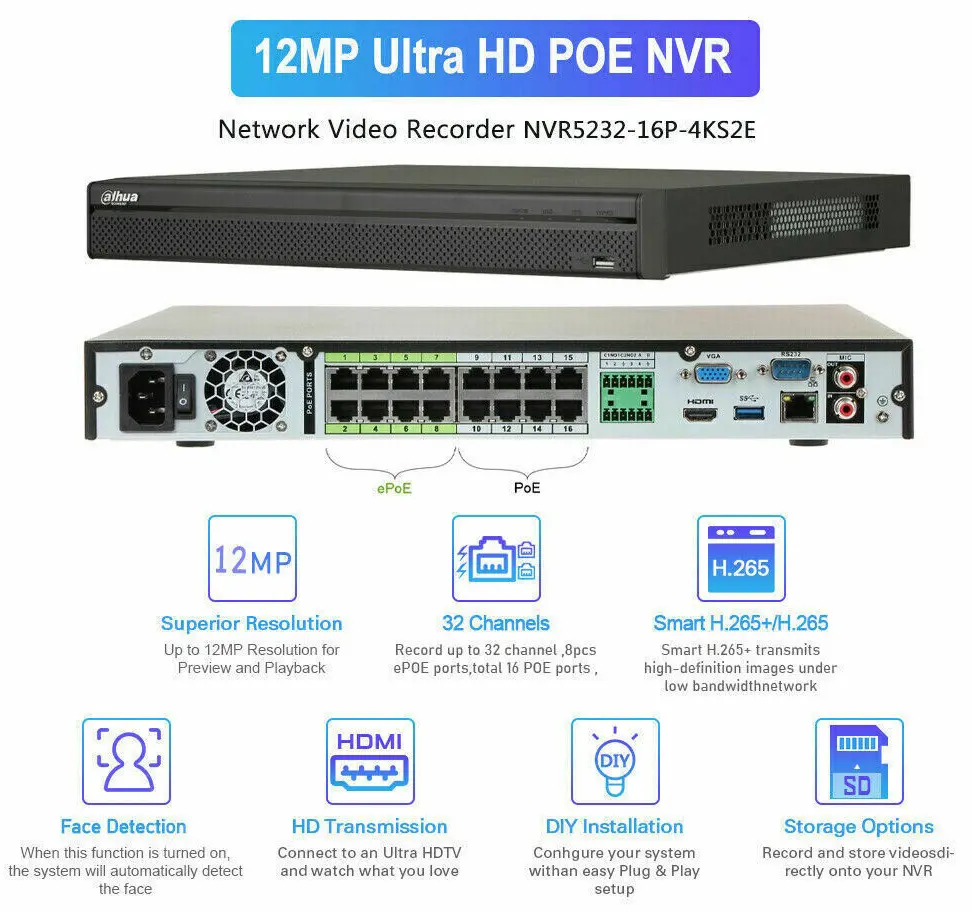 دستگاه ان وی آر داهوا مدل NVR5232-16P-4KS2